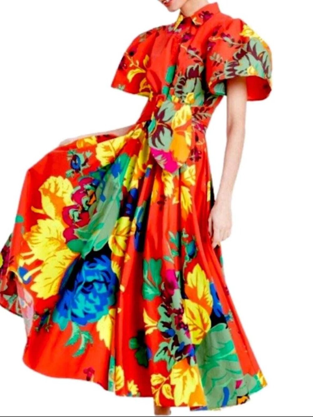 NWT Christopher John Rogers Floral Puff Sleeve Maxi Shirtdress